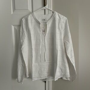 J.Crew Factory Women’s Eyelet Tie-Neck Top (Size L)